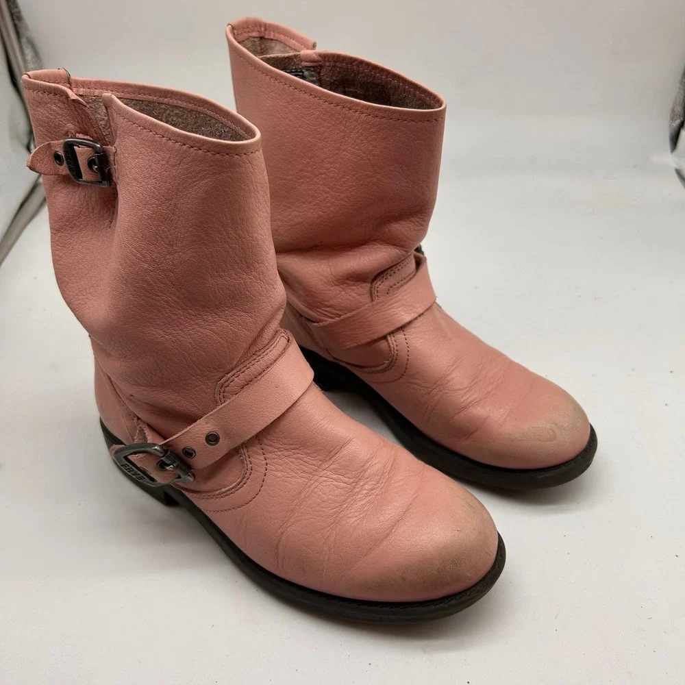 Frye Engineer Pull On Pink Leather Moto Boots 97503 Youth Size 2.5